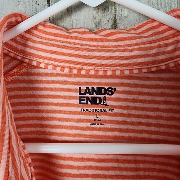 Lands' End Striped Polo Shirt Orange White Size Large - Picture 3 of 8